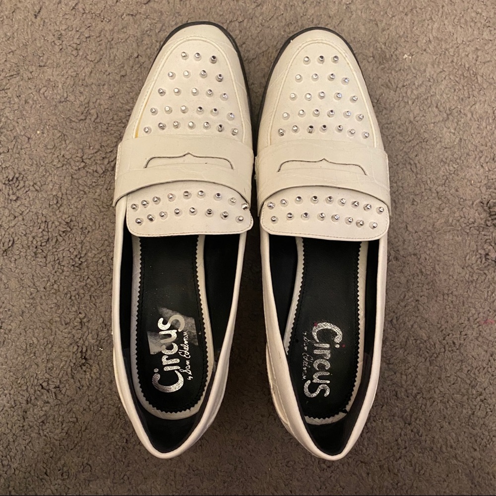 White Loafers with Silver Studs